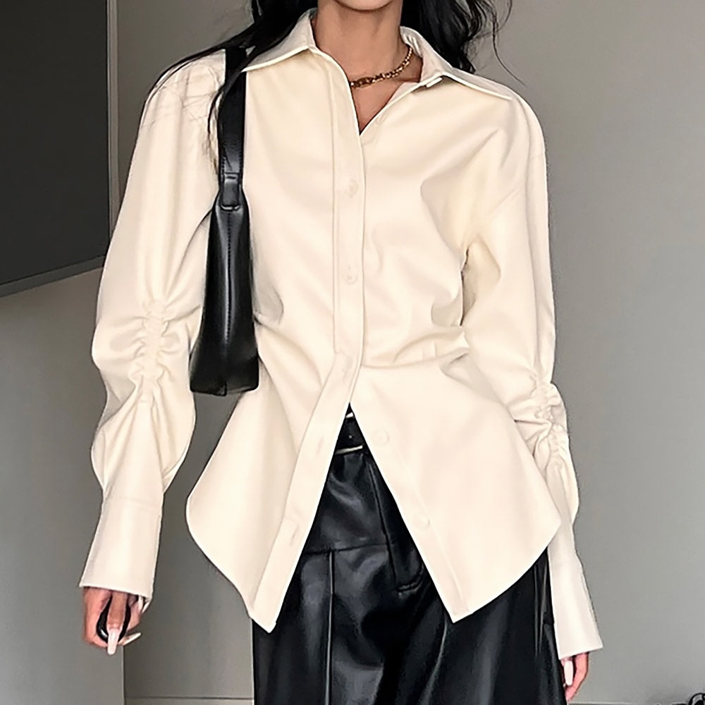 latte cream vegan leather shirt boogzel clothing