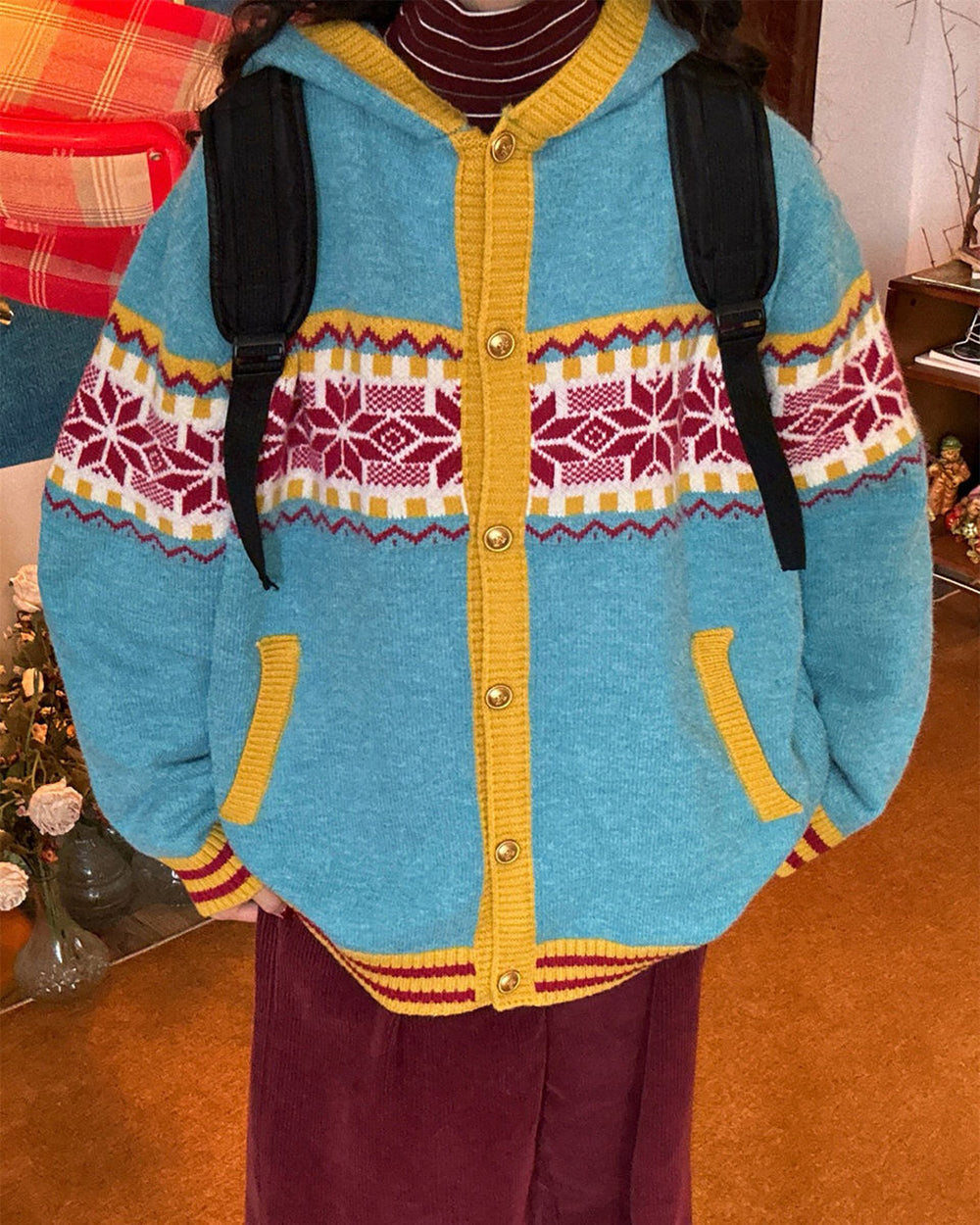 lemon chalet pattern cardigan boogzel clothing