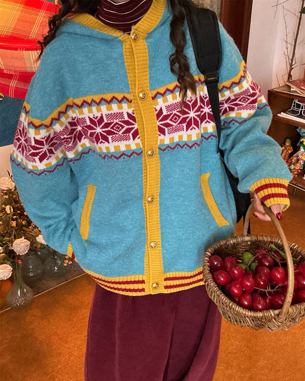 lemon chalet pattern cardigan boogzel clothing