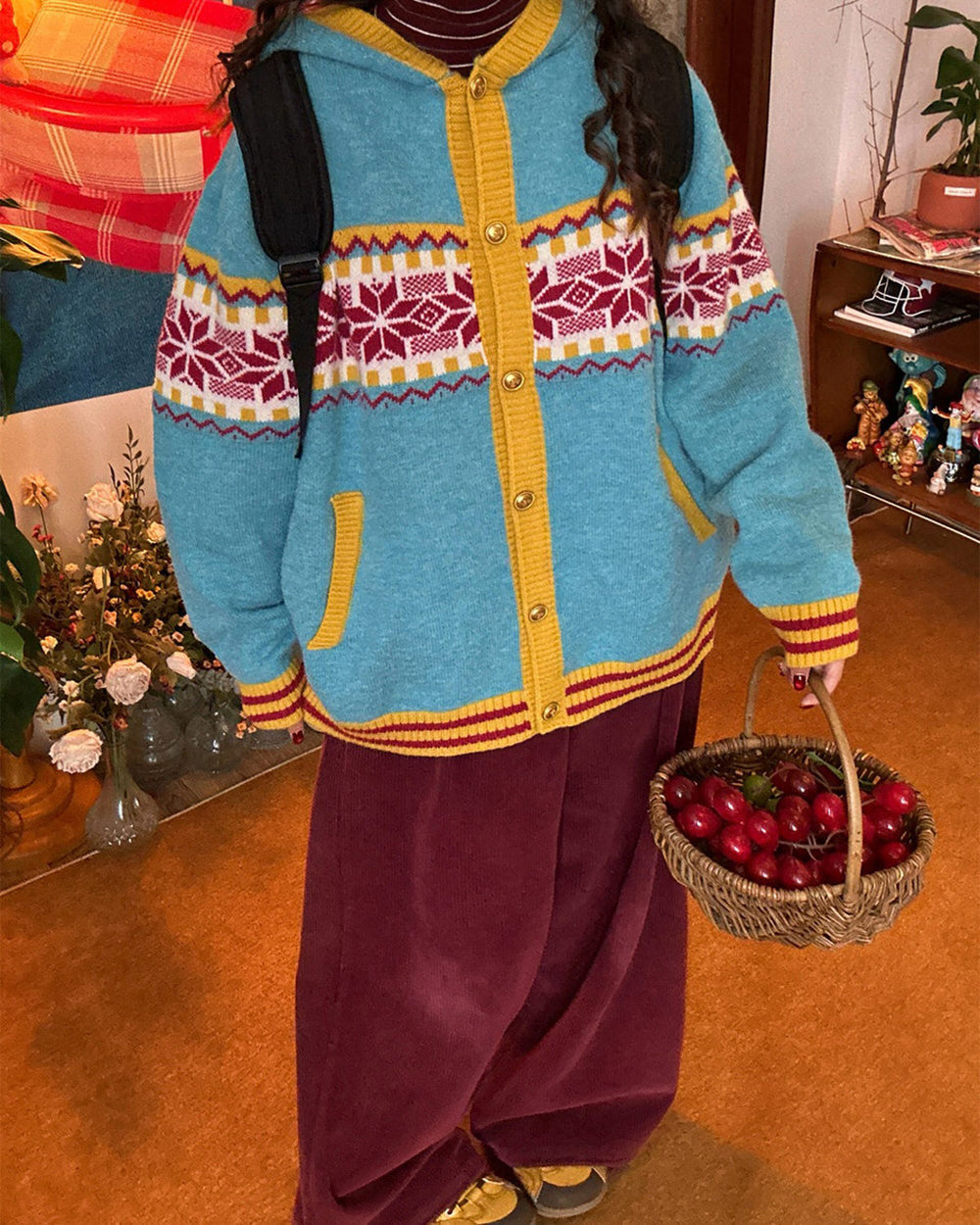lemon chalet pattern cardigan boogzel clothing