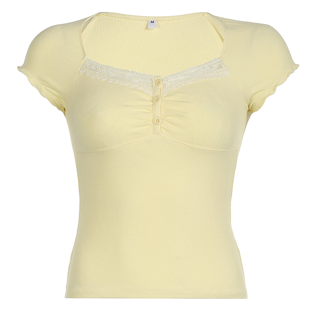 lemon sorbet ribbed lace top boogzel clothing