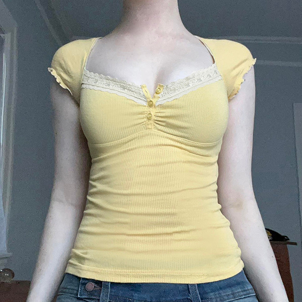 lemon sorbet ribbed lace top boogzel clothing