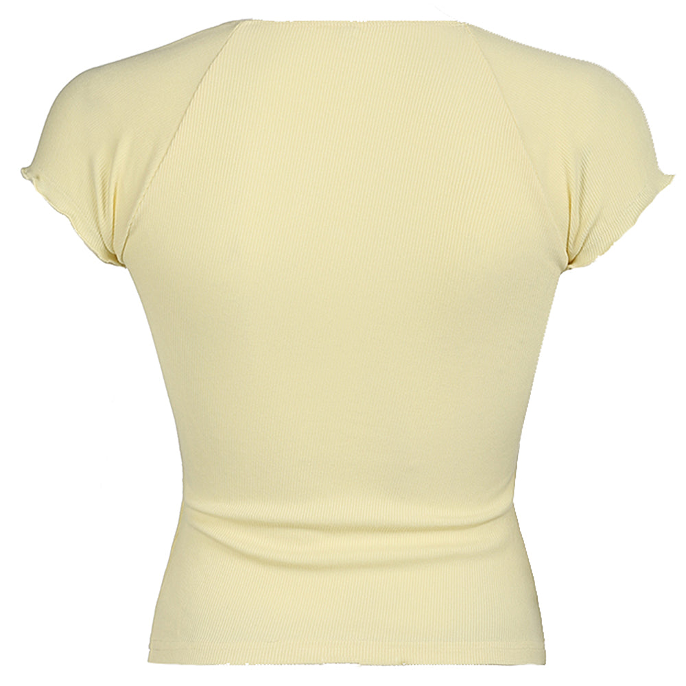 lemon sorbet ribbed lace top boogzel clothing