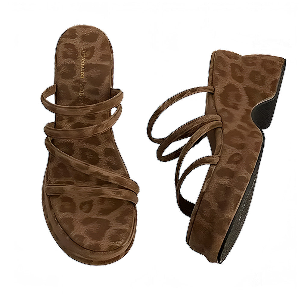leopard print open toe sandals boogzel clothing