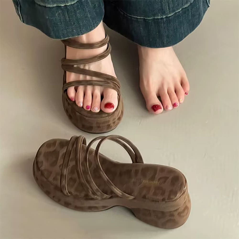 leopard print open toe sandals boogzel clothing
