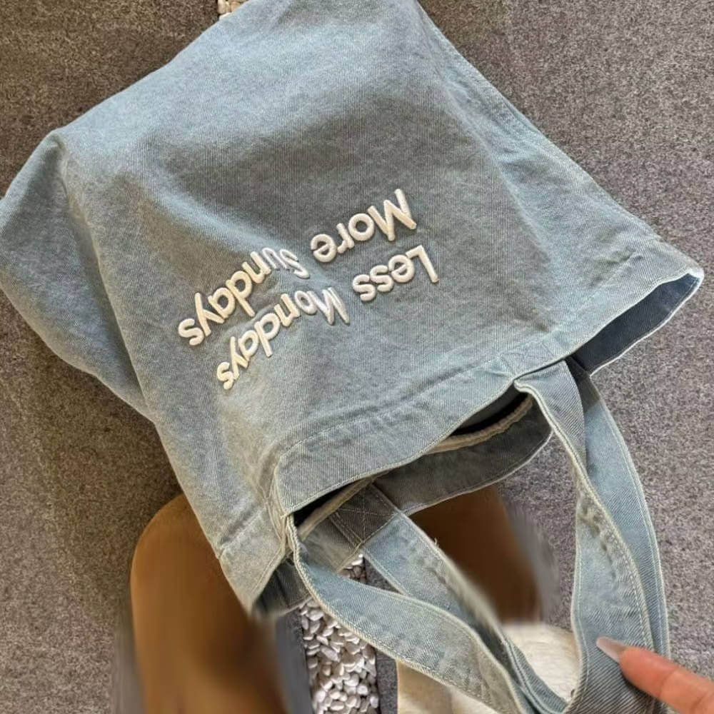 less mondays more sundays denim bag boogzel clothing