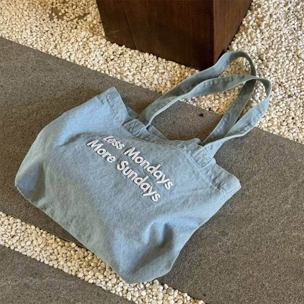 less mondays more sundays denim bag boogzel clothing