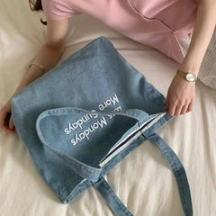 less mondays more sundays denim bag boogzel clothing