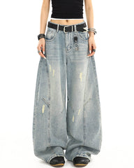light blue distressed baggy jeans boogzel clothing