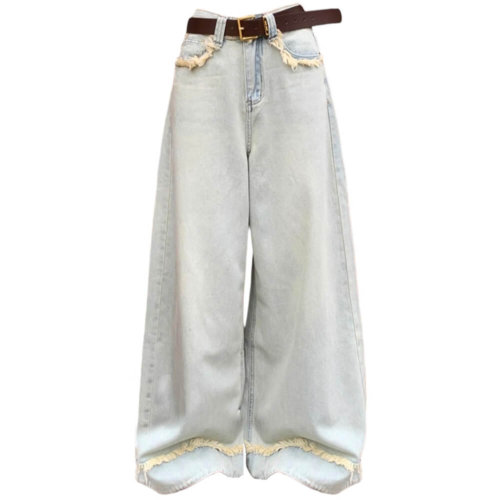 light blue frayed hem wide leg jeans boogzel clothing