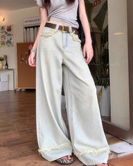 light blue frayed hem wide leg jeans boogzel clothing