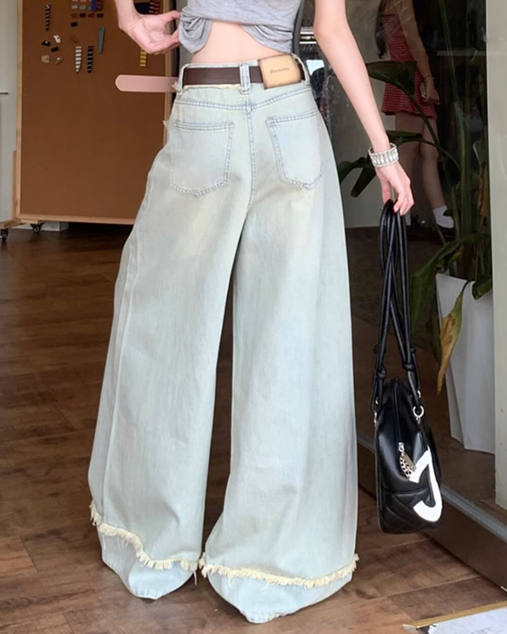 light blue frayed hem wide leg jeans boogzel clothing
