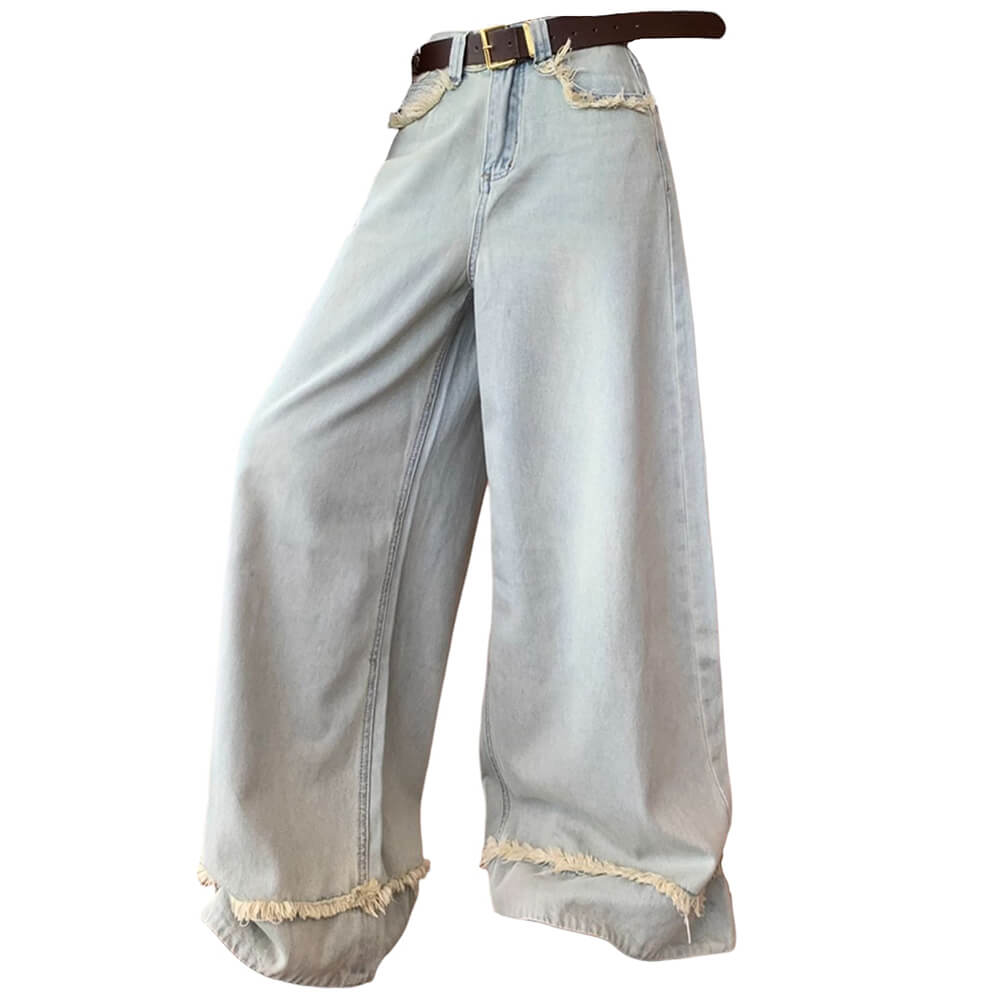 light blue frayed hem wide leg jeans boogzel clothing