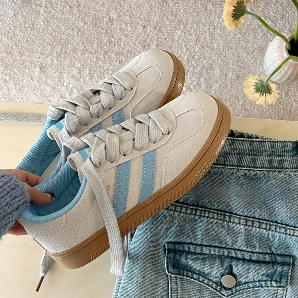 light grey and blue stripe sneakers boogzel clothing