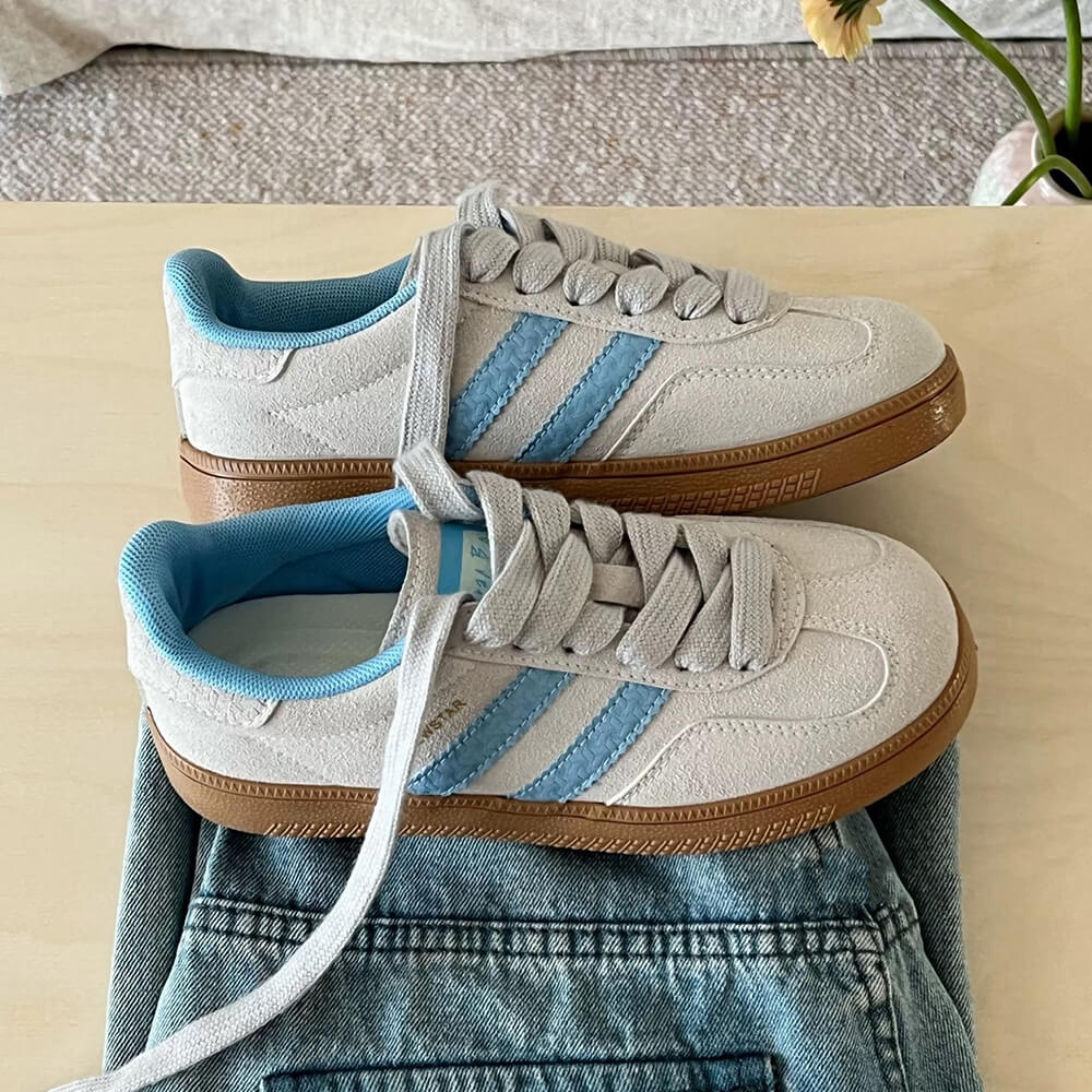 light grey and blue stripe sneakers boogzel clothing