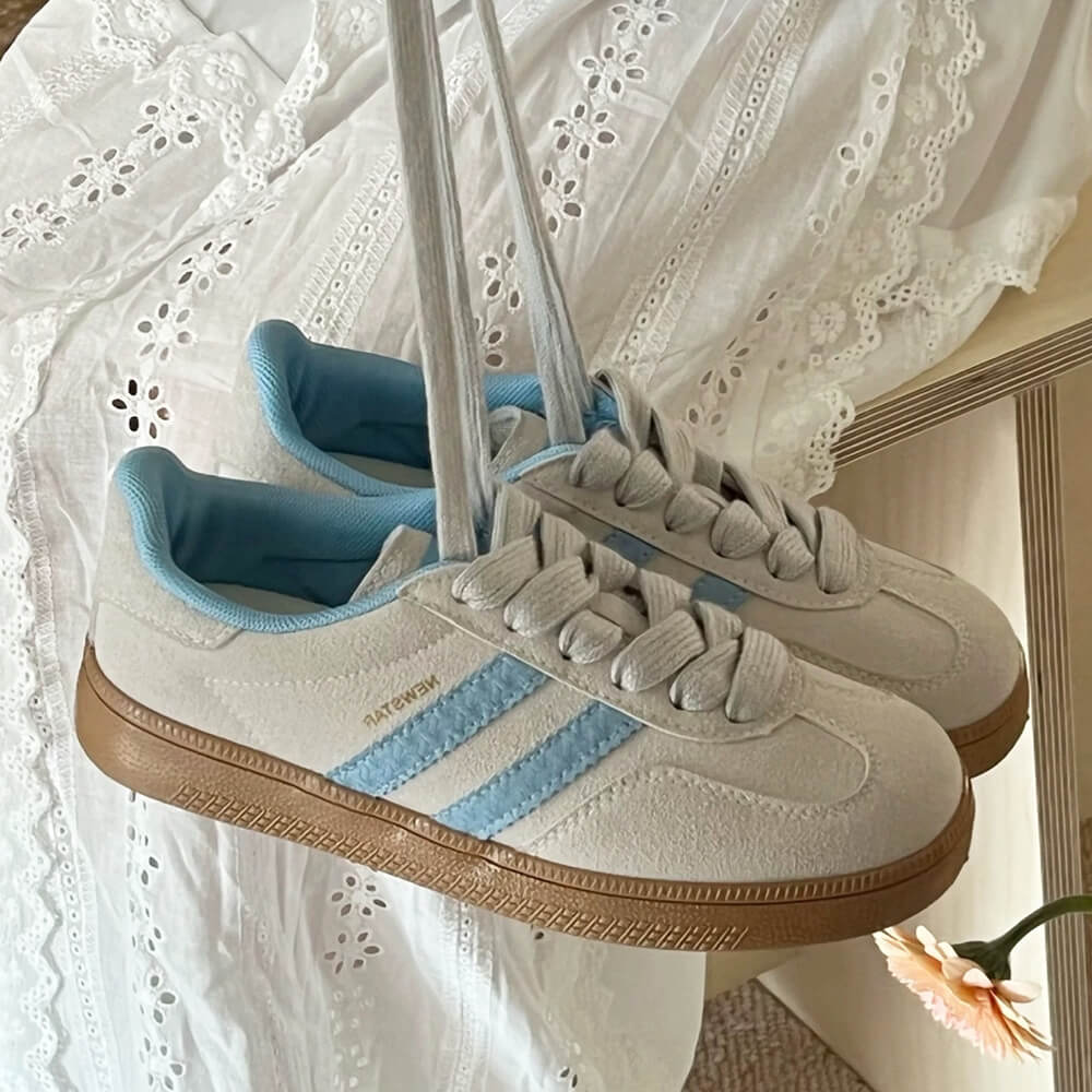 light grey and blue stripe sneakers boogzel clothing