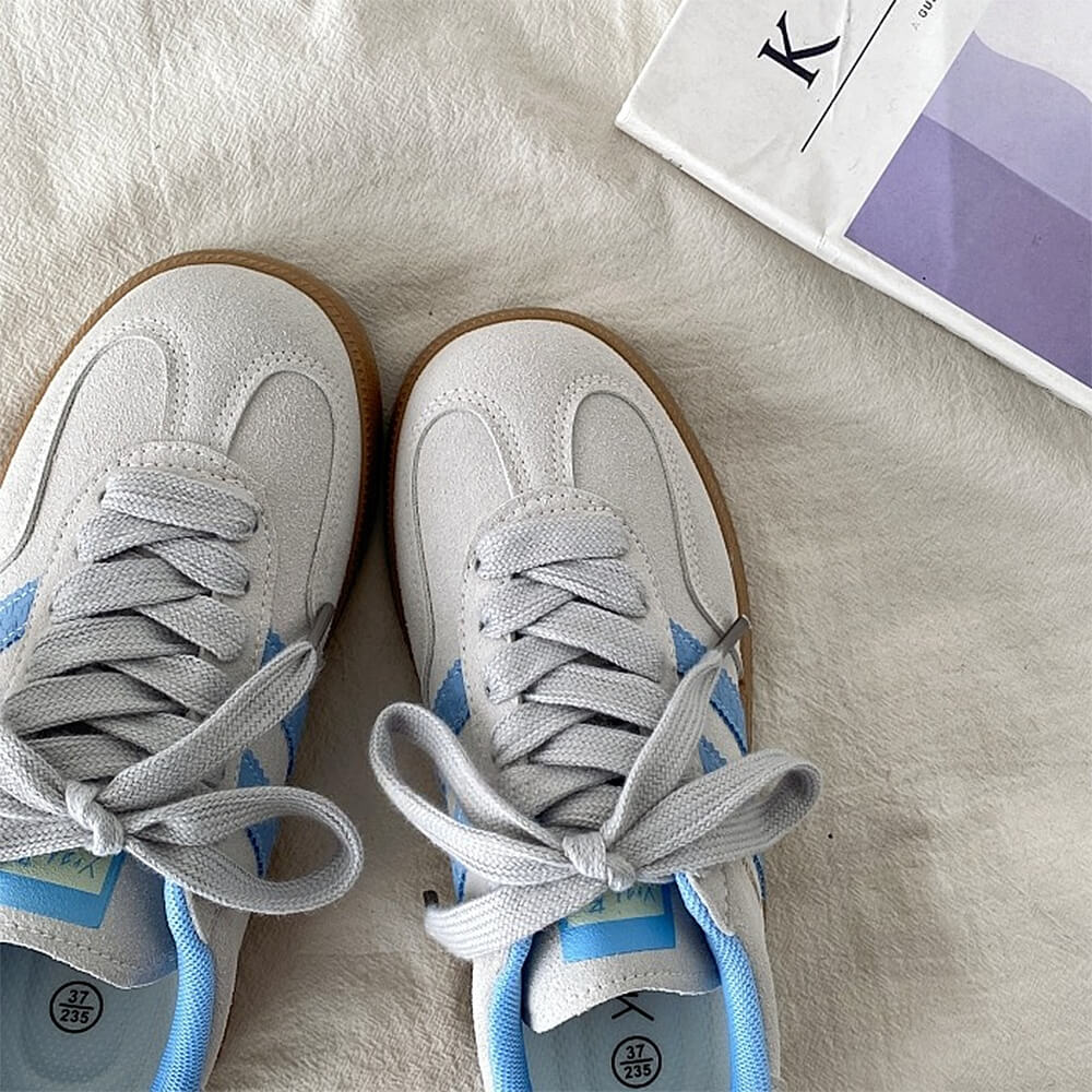 light grey and blue stripe sneakers boogzel clothing