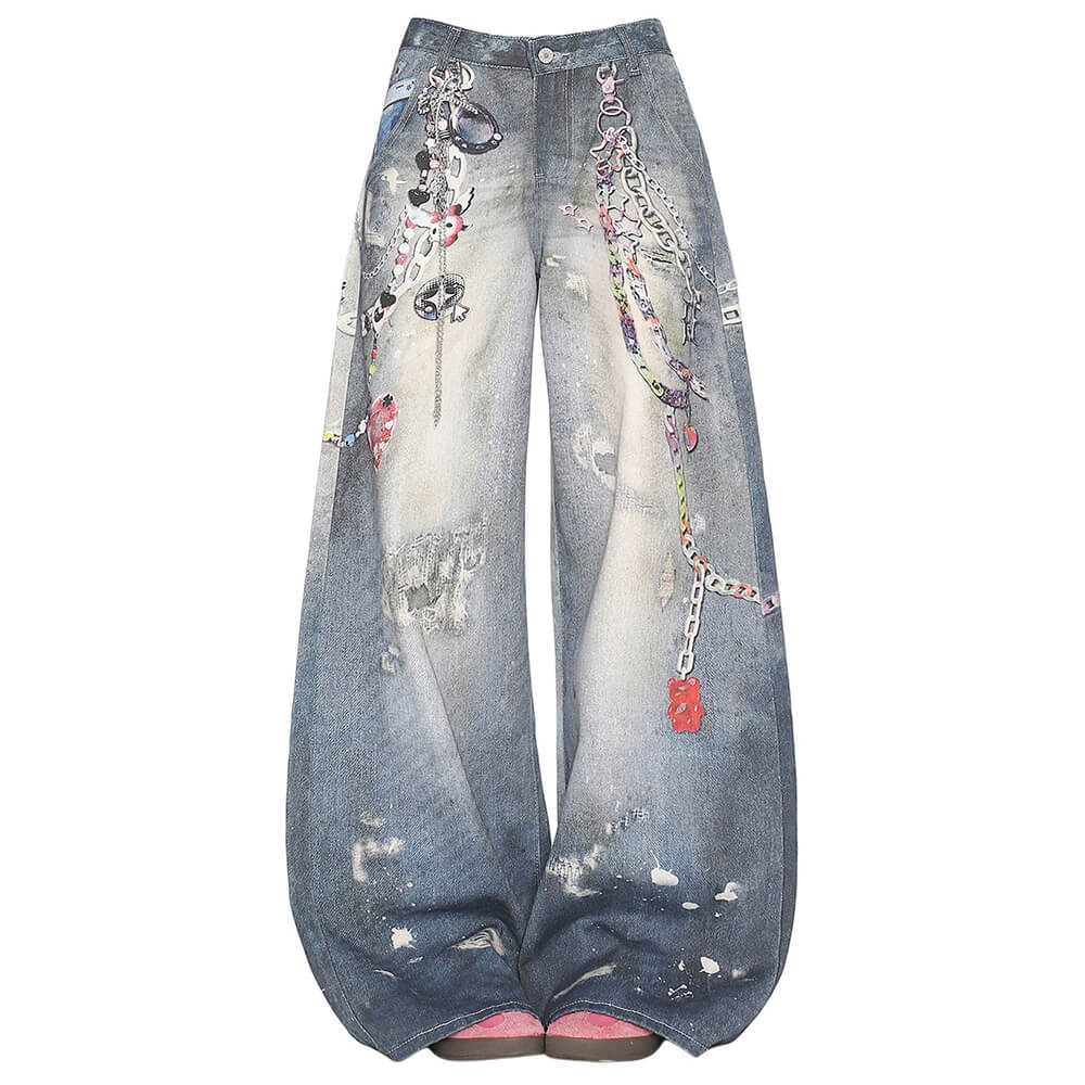 loose fit chain print jeans boogzel clothing