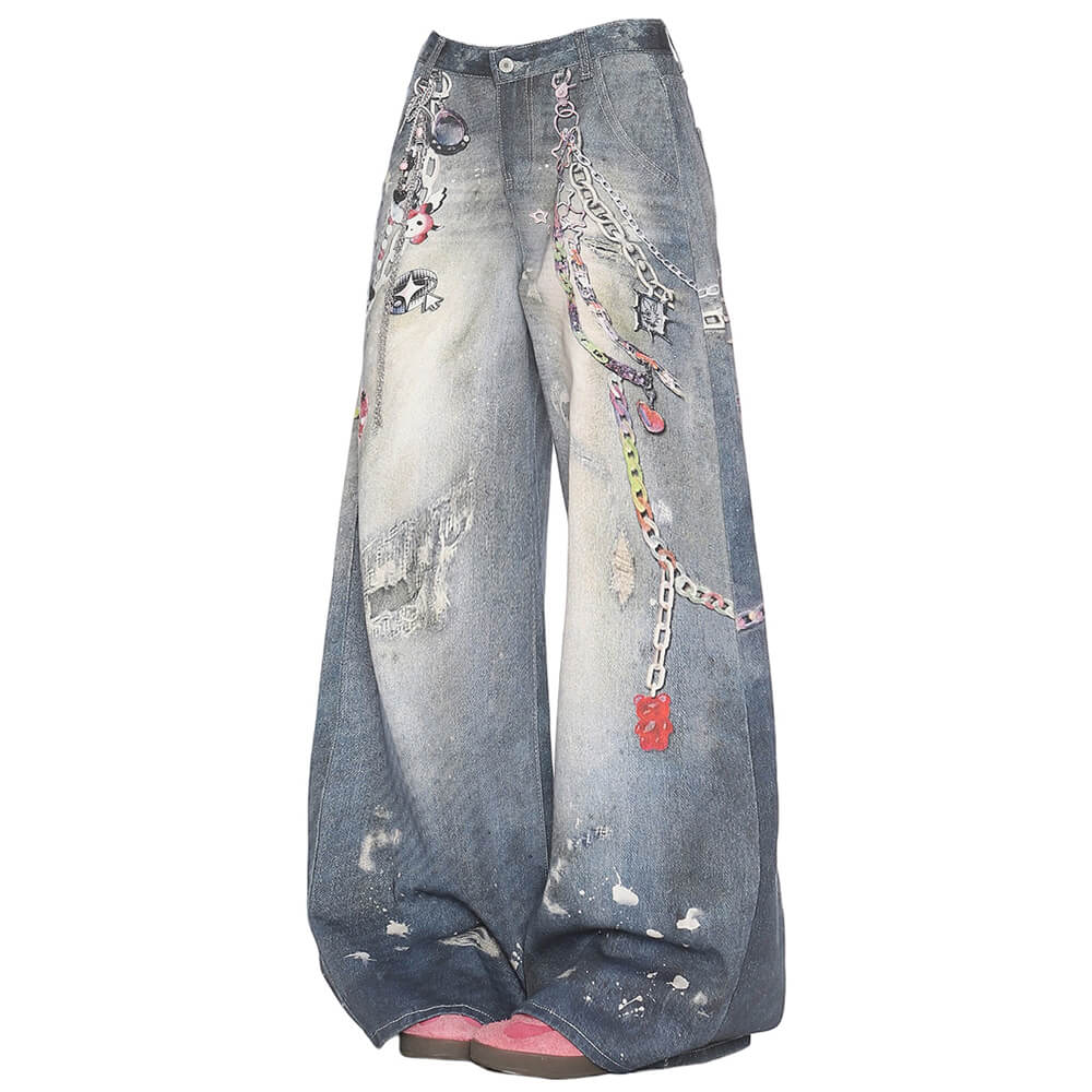 loose fit chain print jeans boogzel clothing