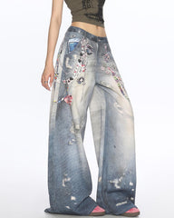loose fit chain print jeans boogzel clothing