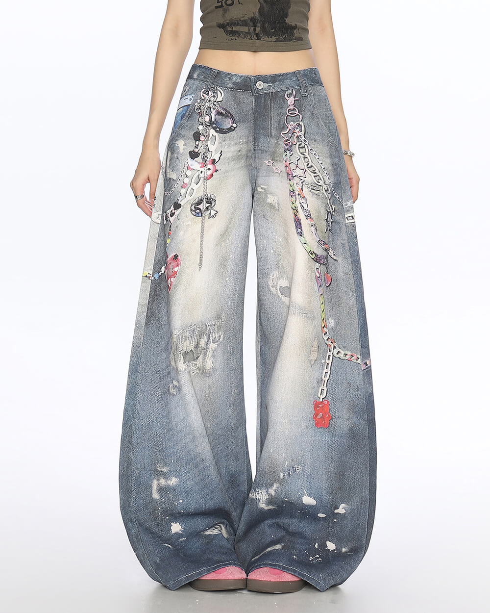 loose fit chain print jeans boogzel clothing