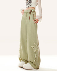 matcha green star wide leg jeans boogzel clothing