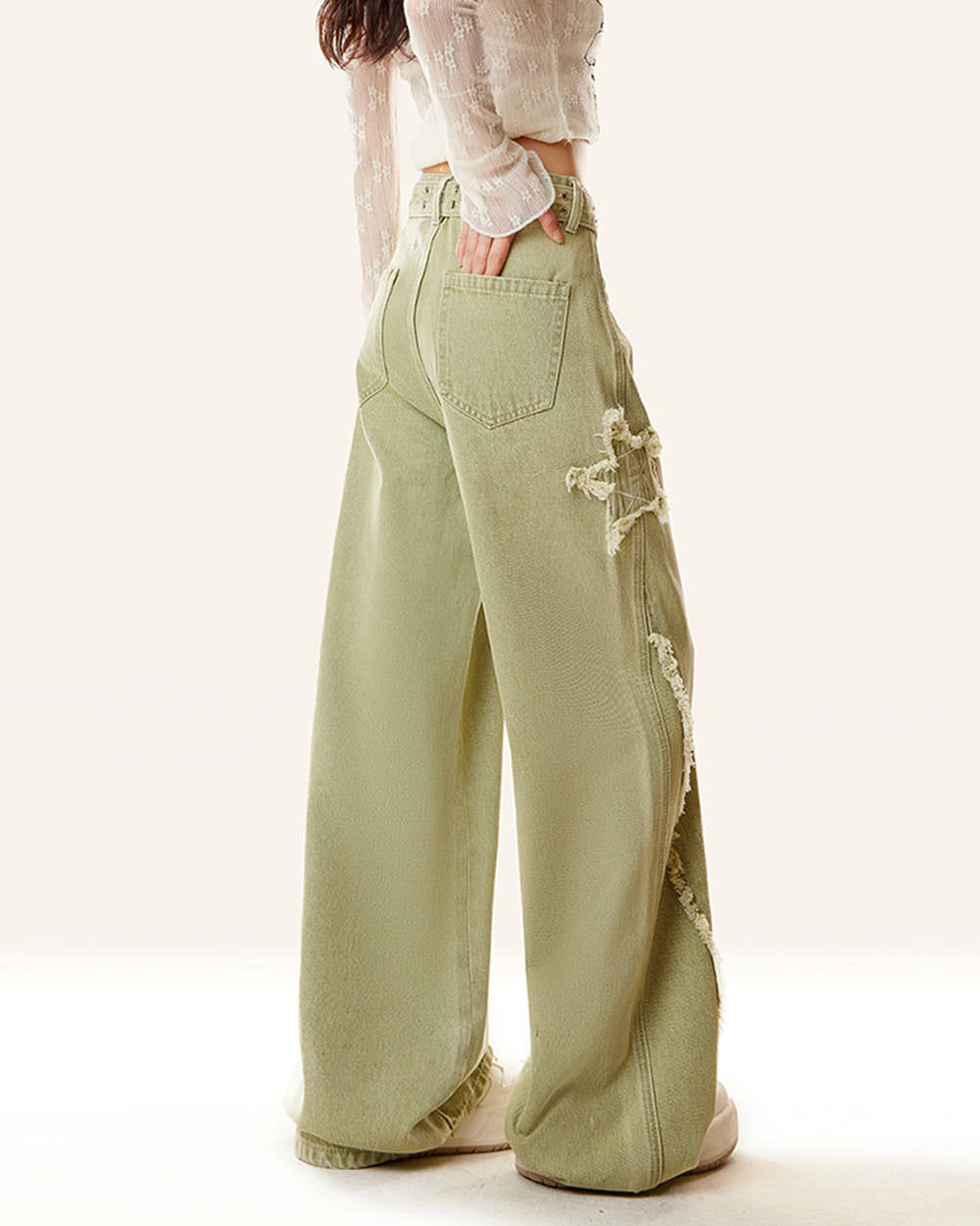 matcha green star wide leg jeans boogzel clothing