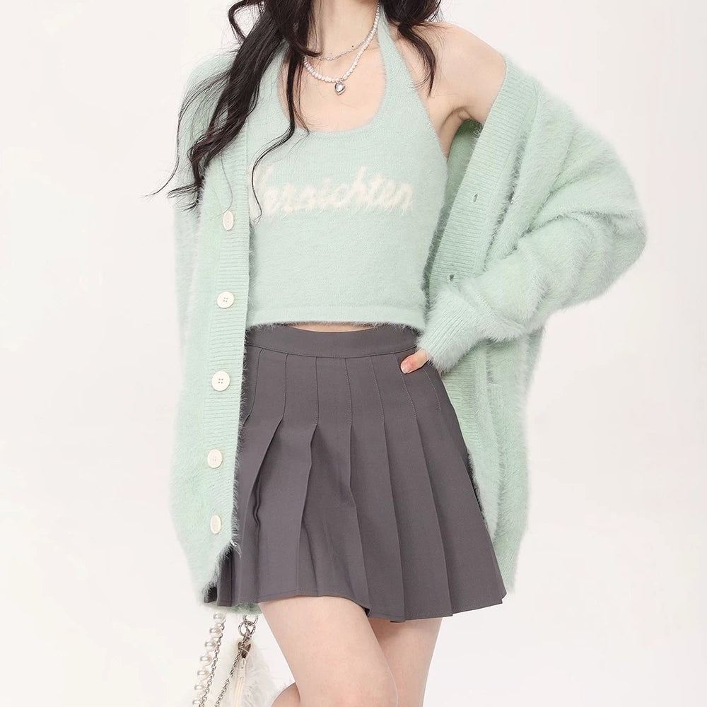mint green fuzzy cardigan boogzel clothing