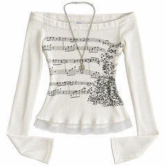 music note off shoulder long sleeve top boogzel clothing