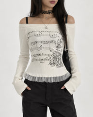 music note off shoulder long sleeve top boogzel clothing