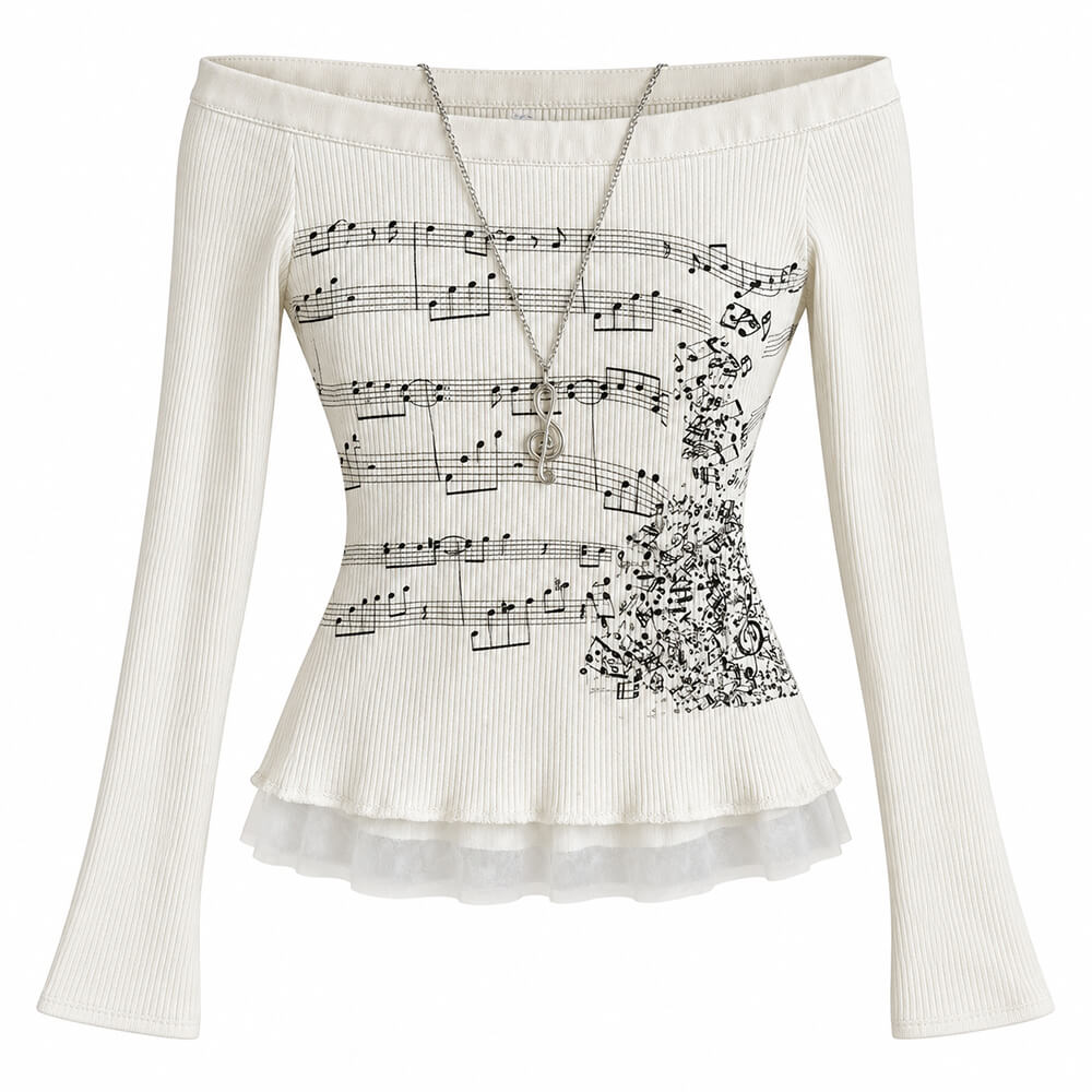 music note off shoulder long sleeve top boogzel clothing