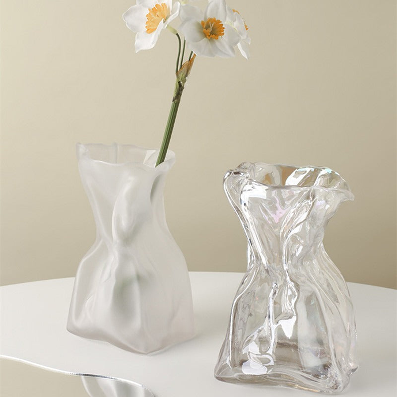 Crumpled Paper Glass Flower Vase boogzel clothing