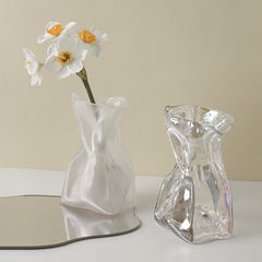 Crumpled Paper Glass Flower Vase boogzel clothing