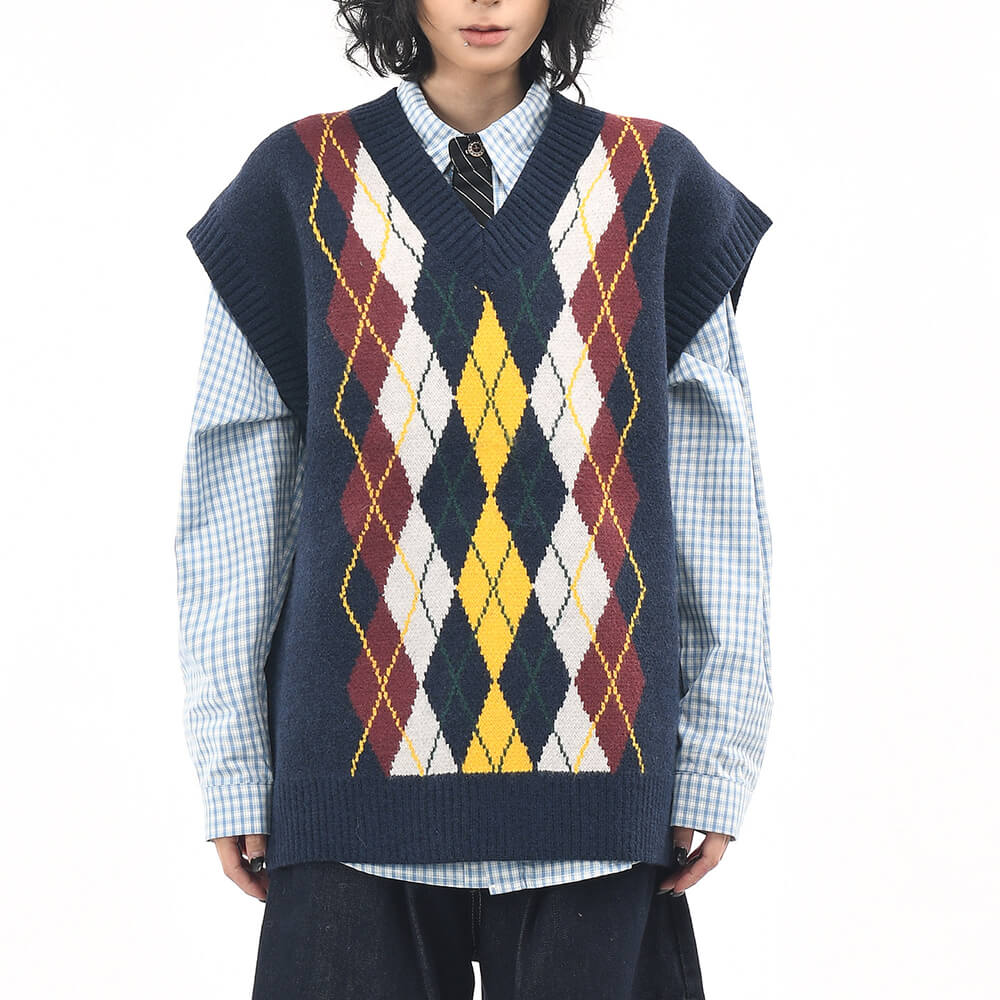 oversized argyle v-neck grandpa knit vest boogzel clothing