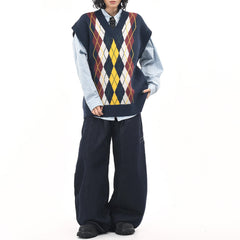 oversized argyle v-neck grandpa knit vest boogzel clothing