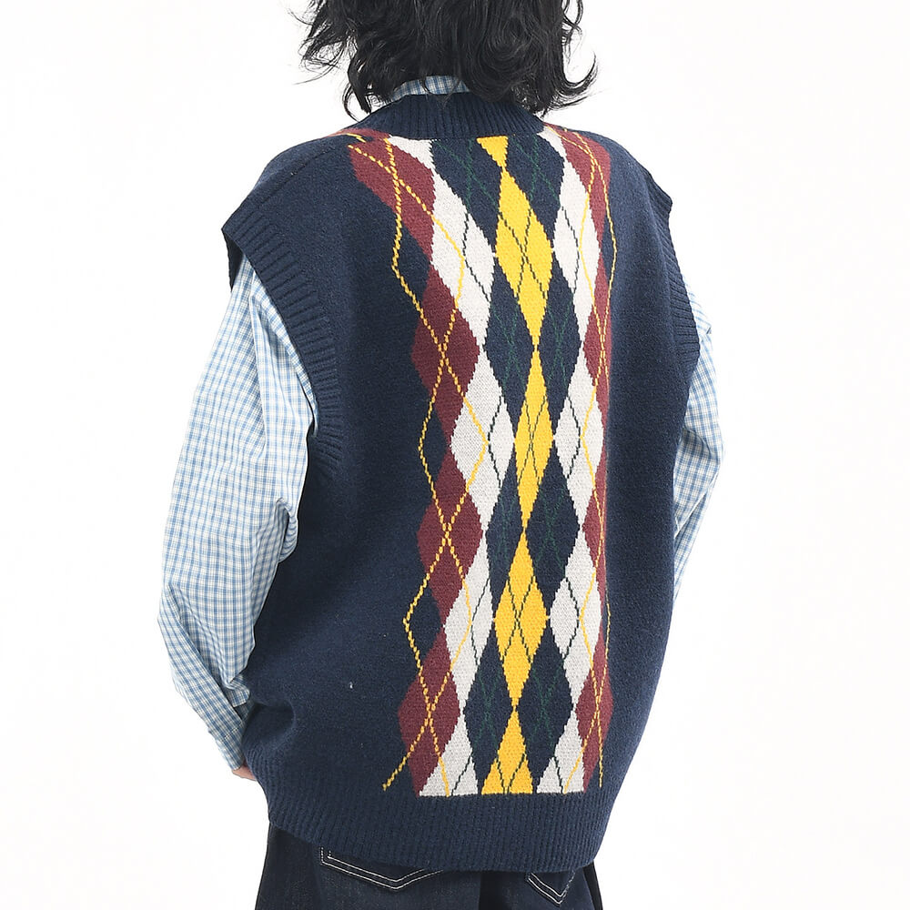 oversized argyle v-neck grandpa knit vest boogzel clothing