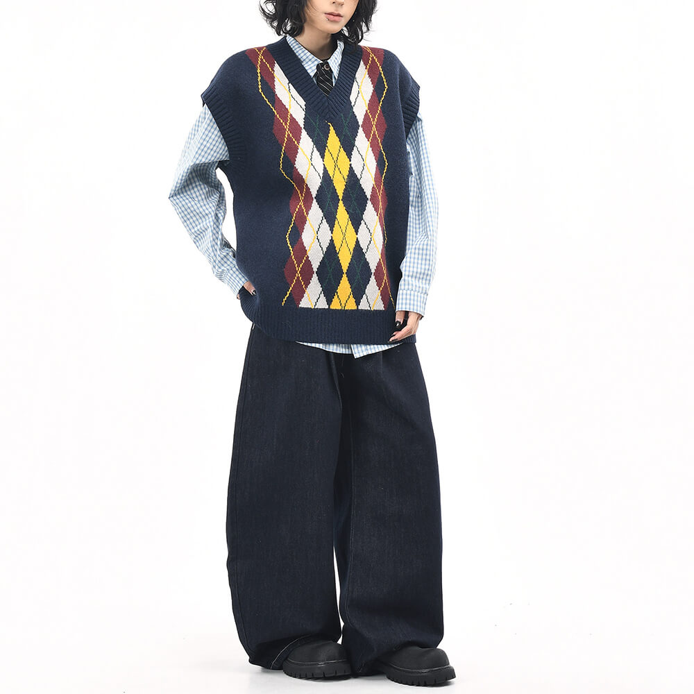 oversized argyle v-neck grandpa knit vest boogzel clothing