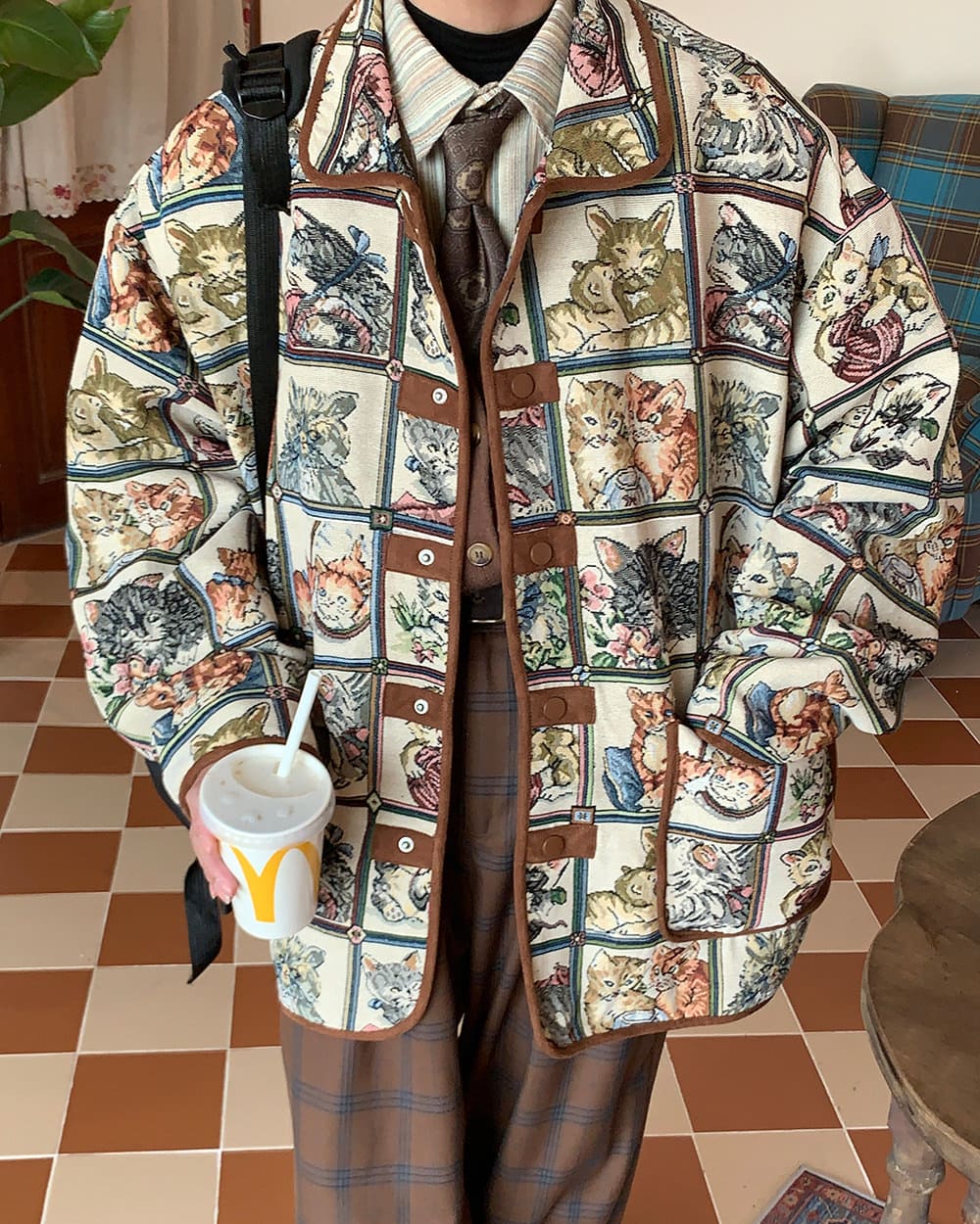 oversized cat print jacket boogzel clothing