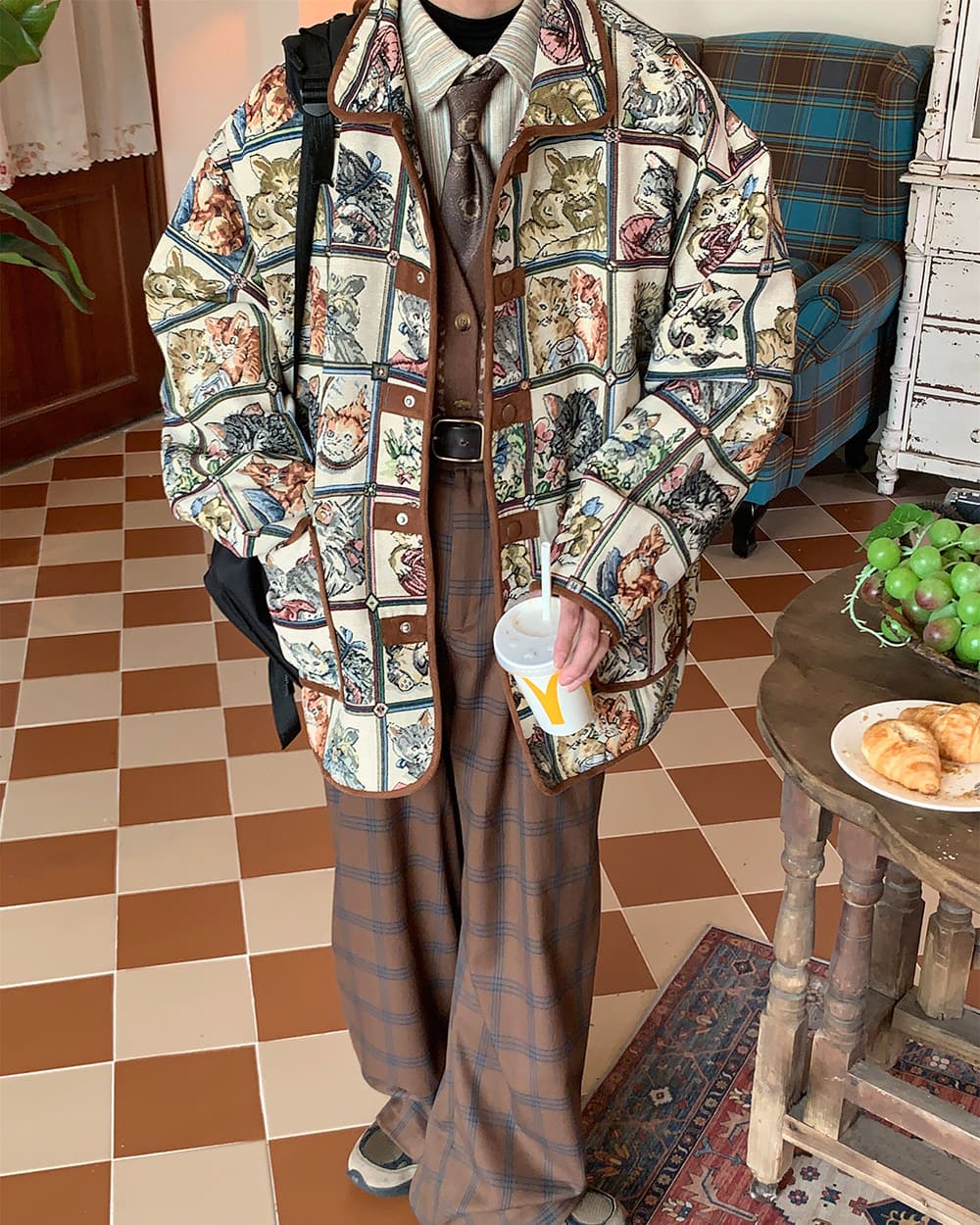 oversized cat print jacket boogzel clothing