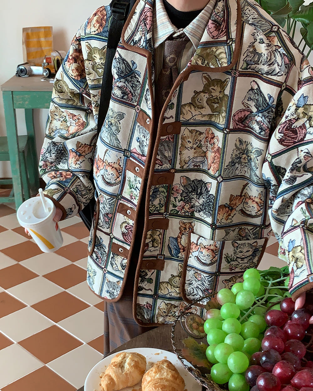 oversized cat print jacket boogzel clothing