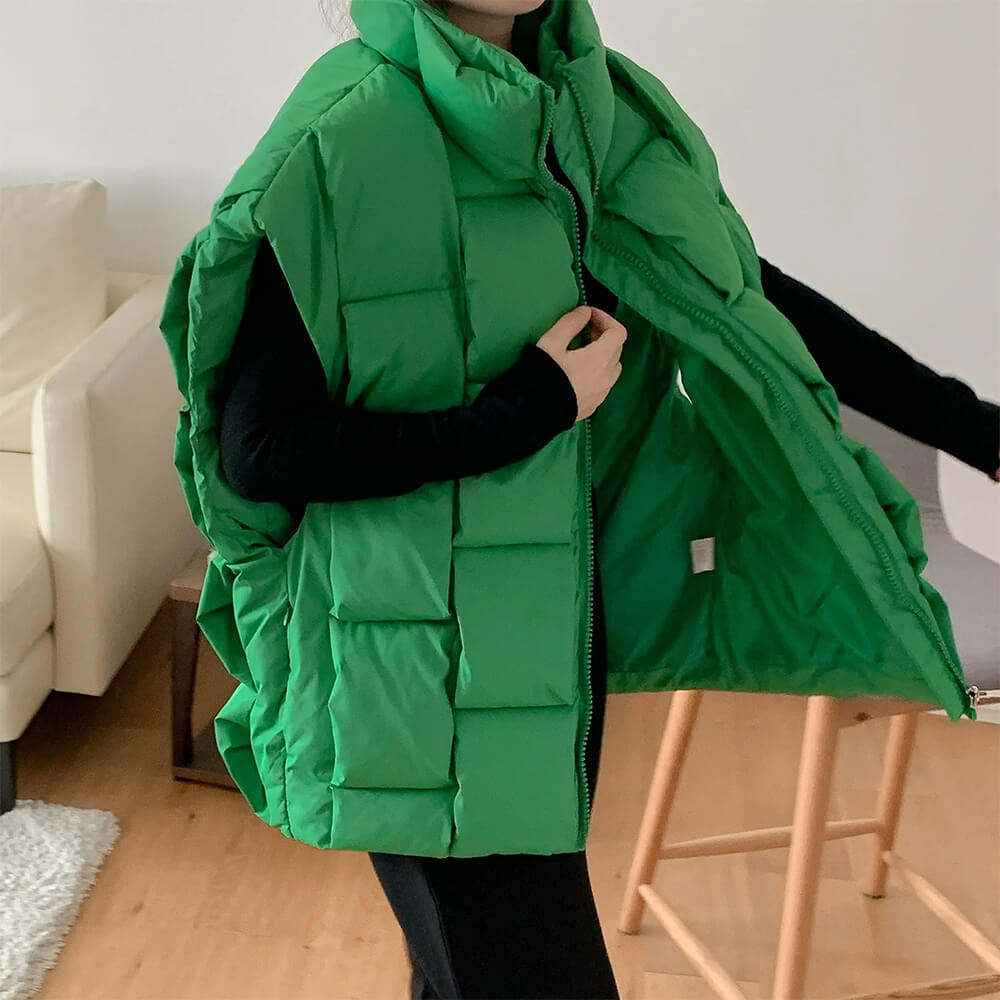 green oversized puffer vest boogzel clothing