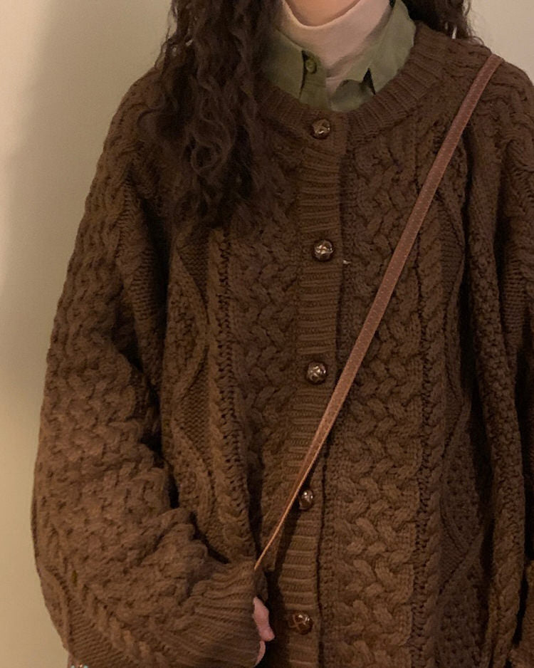 brown oversized collar cardigan boogzel clothing