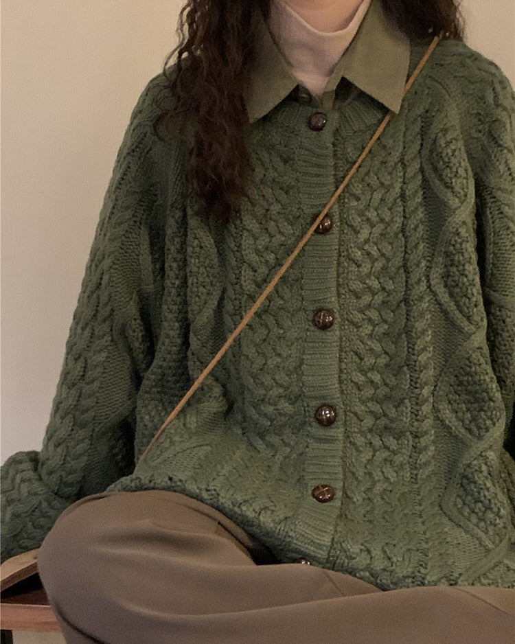 green oversized collar cardigan boogzel clothing