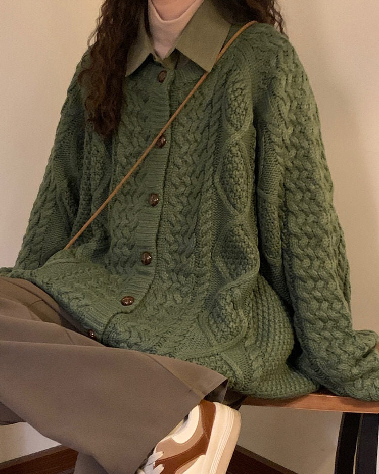 green oversized collar cardigan boogzel clothing