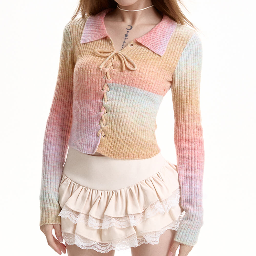 pastel rainbow knit top boogzel clothing