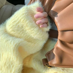 pastel yellow fuzzy cardigan boogzel clothing