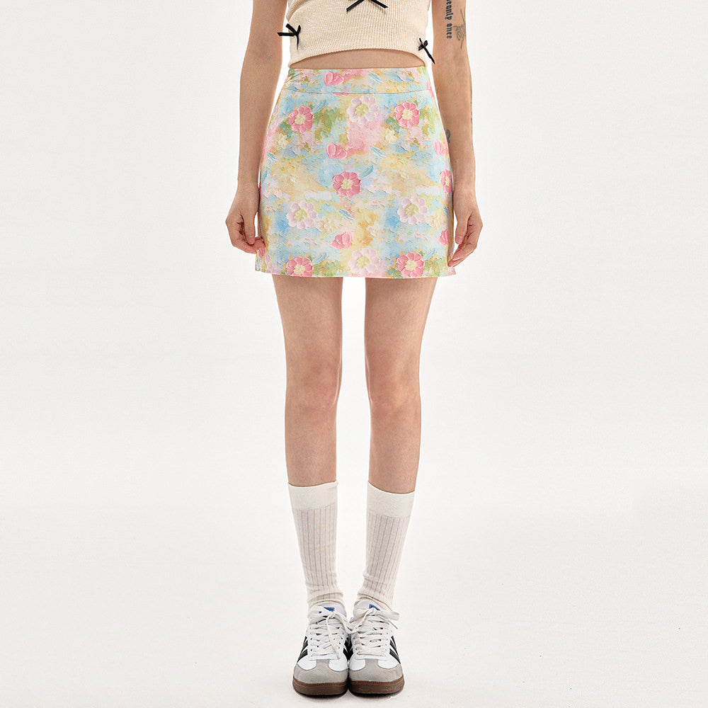 pastel brushstroke floral mini skirt boogzel clothing
