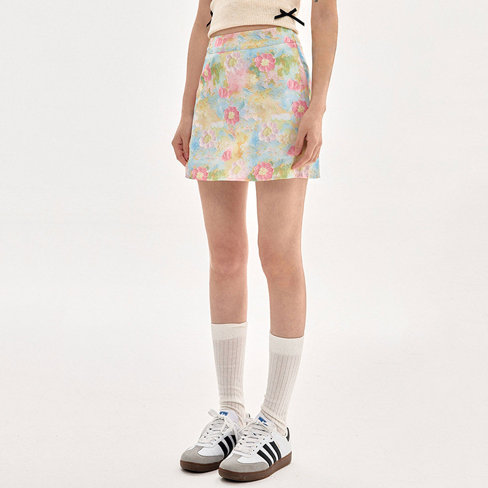 pastel brushstroke floral mini skirt boogzel clothing