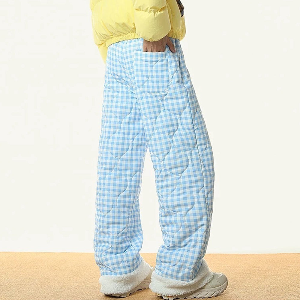 blue checker puffer pants boogzel clothing