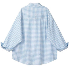 pastel blue plaid loose shirt boogzel clothing
